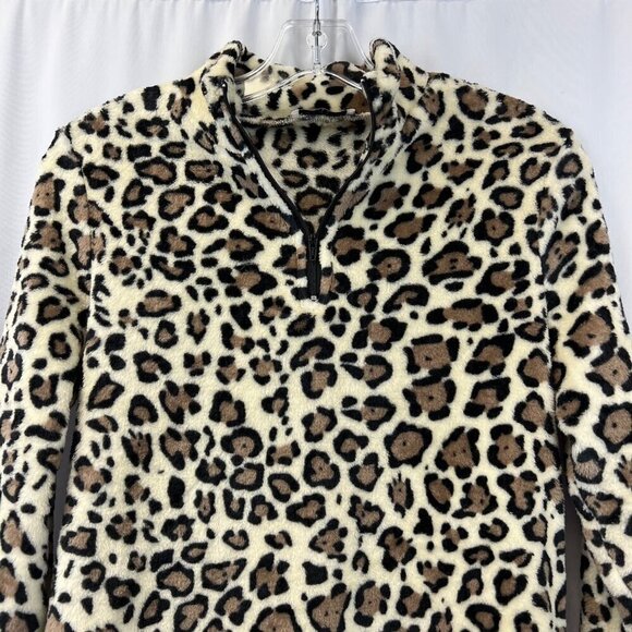 Solution Womens 1/4 Zip Pullover Fleece Top Long Sleeve Multicolor Cheetah Small - Picture 2 of 8